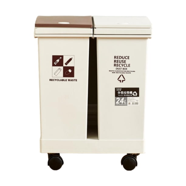 Cubo de basura de cocina con ruedas, contenedor de basura rectangular, impermeable. 24 litros