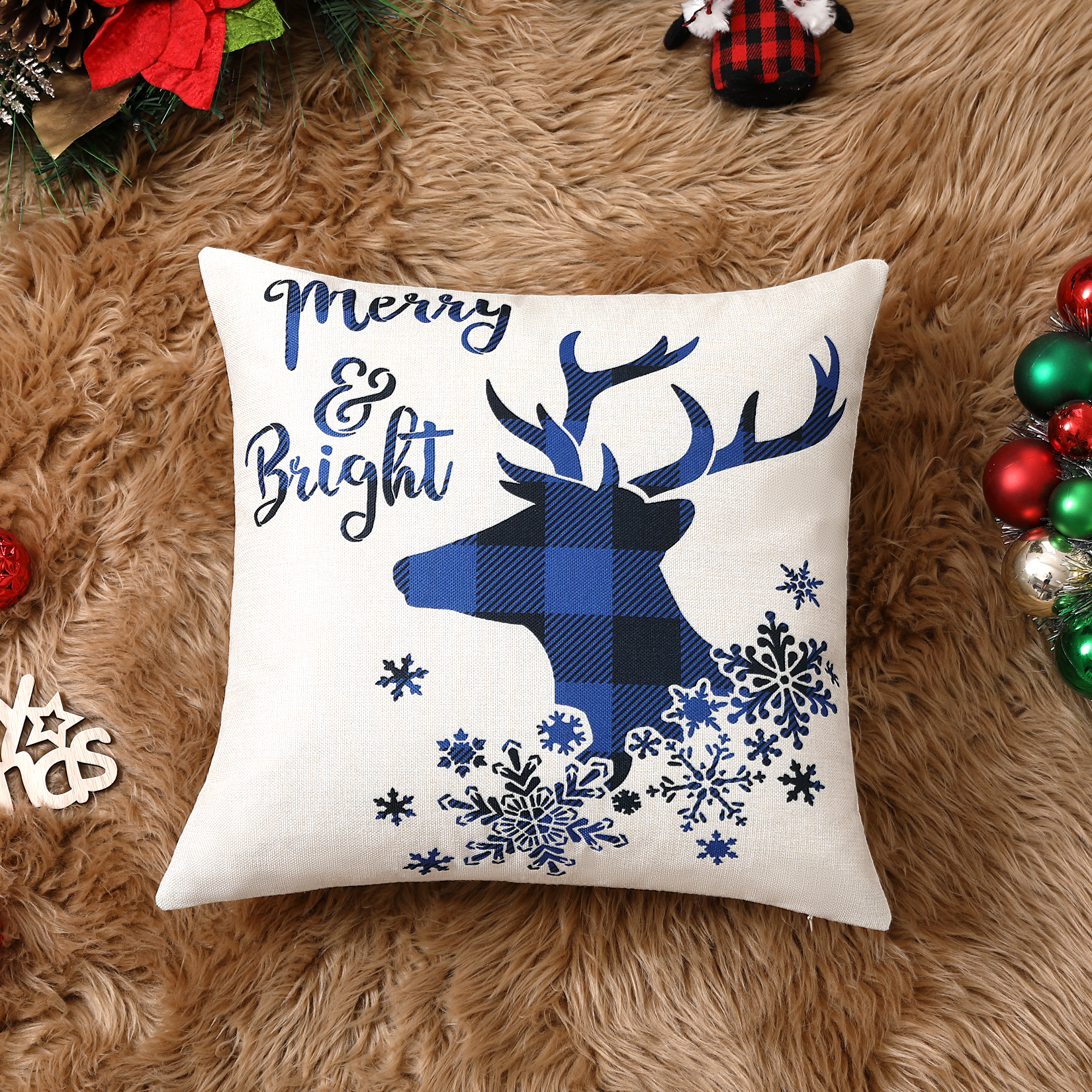 GlowSol 12x20 inch Christmas Throw Pillow Covers Set of 4 Elk Snowflakes  Xmas Tree Xmas Decorations Sofa Couch Rectangle Cushion Cases for Bedroom