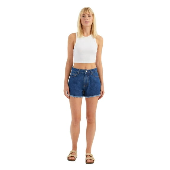 Denim Solid High Waist Shorts