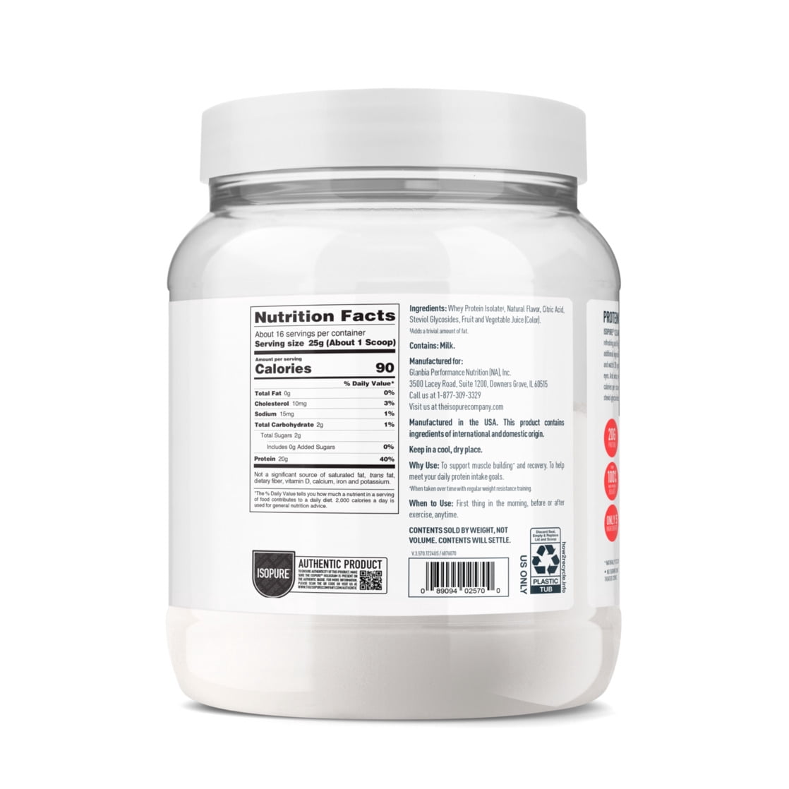 Isopure Clear Low Carb 100% Whey Protein Isolate Powder, Watermelon Lime, 20g Protein, About 16 Servings