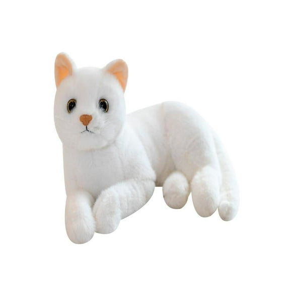 Realistic White Cat Stuffed Animal - 12 Inches Lifelike Cat Plush Toy, Cute Realistic Kitty Doll, Soft Cuddly Kitten Stuffed Animal for Kids’ Birthday Gifts & Home Decor,White