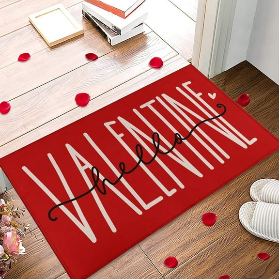 PEONAVET Valentine Bathroom Rug, Red Heart Bath Mat Non-Slip Absorbent Washable Bath Rug for Home Decor