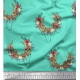 thumbnail image 1 of Soimoi Green Cotton Jersey Fabric Antler & Half Wreath Floral Print Fabric by Yard 58 Inch Wide, 1 of 1