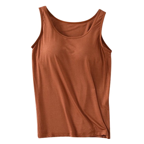 Camisetas sin mangas para mujer con sujetador incorporado 2025 Camiseta sin mangas de cuello redondo para el verano - Camisetas acolchadas para hacer ejercicio, S-XXXXL