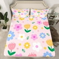 thumbnail image 2 of Feelyou Pink Groovy Flower Full Size Sheets, Kawaii Cartoon Floral Bed Sheets, Teens Kids Girls Women Sheet Sets, Breathable Home Decor, 4-Piece, 2 of 7