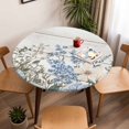 thumbnail image 5 of Blue Wildflower Elastic Fitted Round Table Cover Leaves Wood Grain Waterproof Outdoor Tablecloth for Holiday Party, Picnic, Patio & Dining Fits Tables Up to 36"-44", 5 of 8