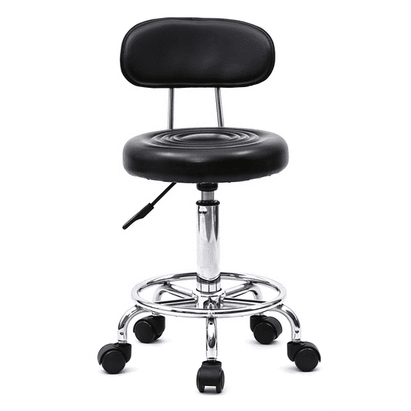Adjustable Salon Stool with Backrest, PU Leather Sponge Iron Plating Chrome 360°Swivel Stool, Anti-slip Anti-rust Portable Stool for Salon Home Office