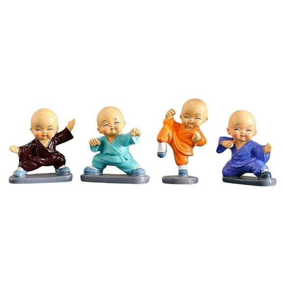 Binwennn Garden Statues Outdoor Face Sculpture Cute Little Monks Statue 4pcs Resin Chinese Drunken Fu Buddha Monk Statue Miniature Monk Figure For Home Garden Car Dec