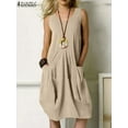 thumbnail image 3 of Women Casual Scoop Neck Sleeveless Ruffled Mini Dress Solid Beach Sundress Oversized Loose Summer, 3 of 7