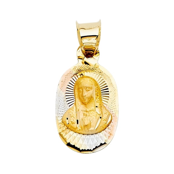 14K 3C Gold Religious Guadalupe Stamp Pendant | Tri Color Gold Charm Pendant for Necklace Chain | Gift for Men Women | 13 x 10 MM | 0.9 grams