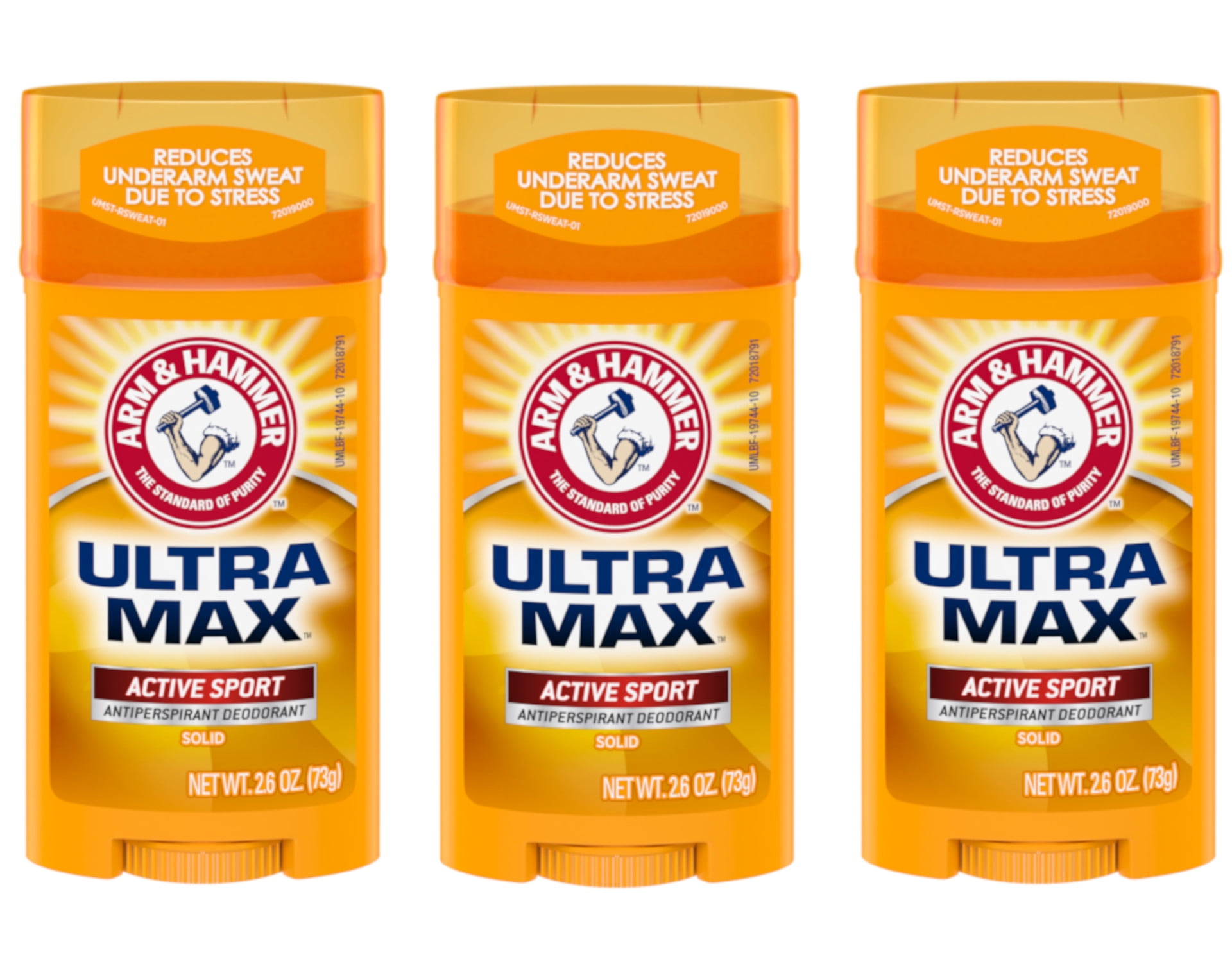 3 Pack Arm & Hammer ULTRAMAX Deodorant Invisible Solid Active Sport 2.