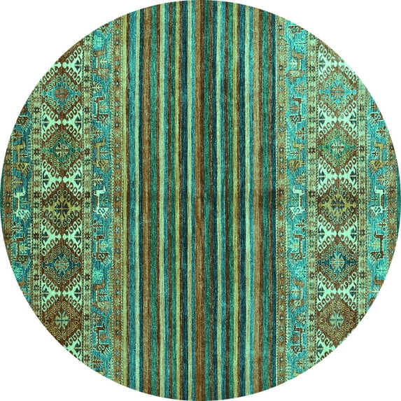 Ahgly Company Indoor Round Abstract Turquoise Blue Contemporary Area Rugs, 5' Round