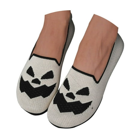 Oyedens Halloween Slip on Loafers Walking Shoes for Women Funny Pumpkin Flats Women s Casual Shoes