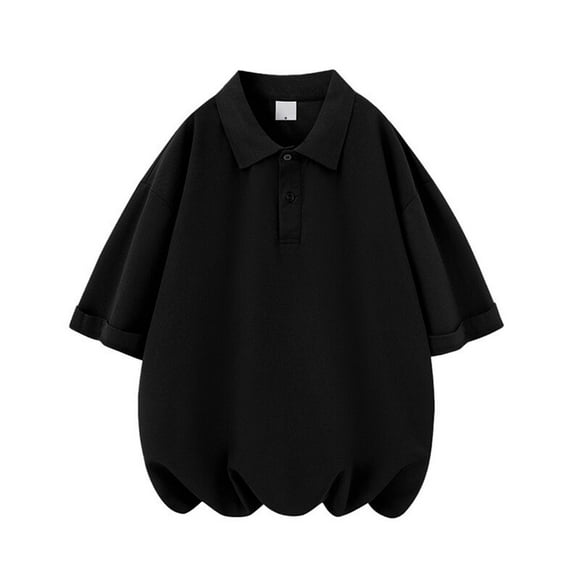 Short Sleeve Polo Shirt for Men, Loose Fit with Lapel Collar, Solid Green Color, Cotton-Polyester Blend, Breathable Fabric, for Casual Outdoor Wear