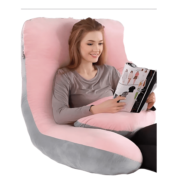 Almohada Para Embarazo Y Lactancia Jumbo Rosa Con Gris Liso Xtellar Rosa Con Gris