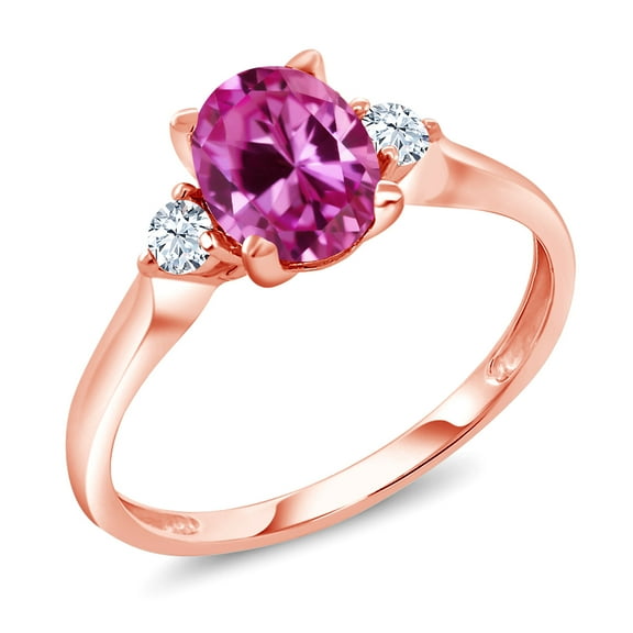 Gem Stone King 1.75 Ct Oval Pink Created Sapphire White Created Sapphire 10K Rose Gold Ring