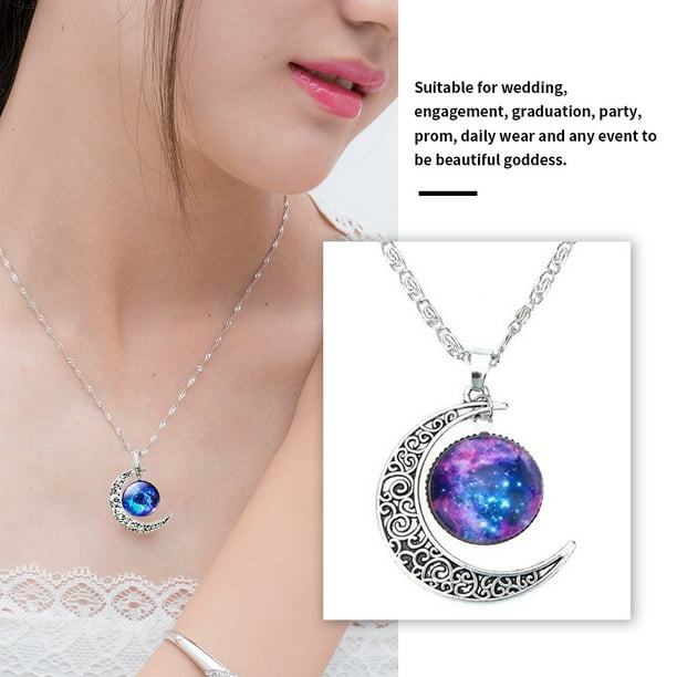 Pendant Necklace Woman Girl Jewelry Supplies Cosmic Necklace Chain Glass Cosmic Necklace Chain Moon shaped Pendant Necklace