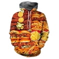 thumbnail image 3 of Sudadera con capucha para hombre con estampado 3D de hamburguesas y patatas fritas, divertida sudadera informal de manga larga con estampado de comida rápida, sudadera holgada, 3 of 4