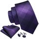 thumbnail image 3 of Set de Corbata Barry.Wang de Seda Rayada Morado y Negro 150 cm, 3 of 6