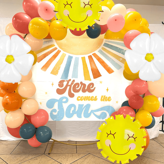 Blue And Yellow Here Comes The Son Baby Shower Decor Here Comes The Son Baby Shower Banner Backdrop Decorations Sunshine Baby Shower Balloons Sun Balloon