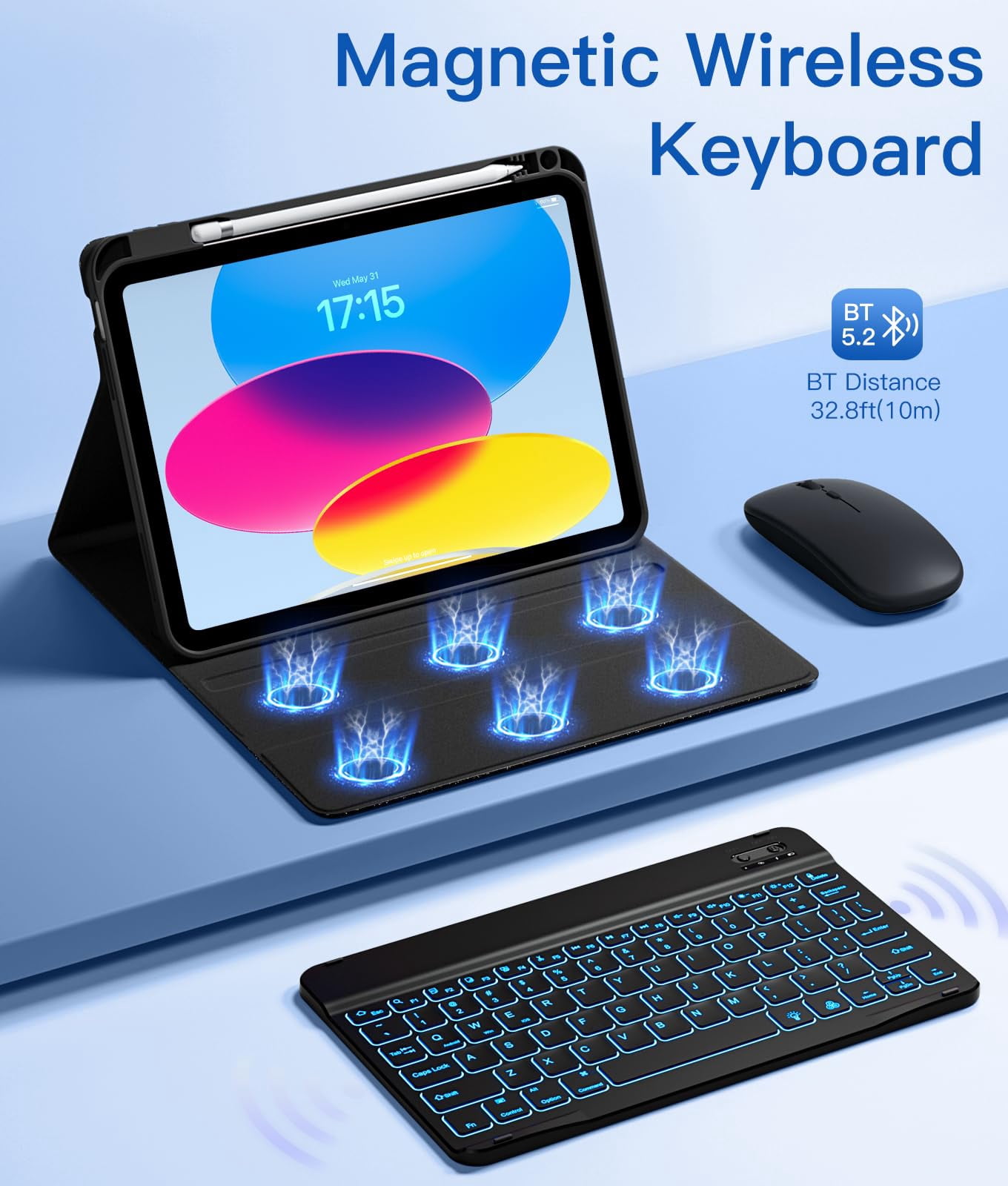 GEAK for iPad A16 11th 10th Generation Case with Keyboard & Mouse 7 Colors Backlit Detachable Wireless Keyboard Glittering Case for iPad 11th Gen A16 11 inch 2025 & 10th Gen 10.9 inch 2022