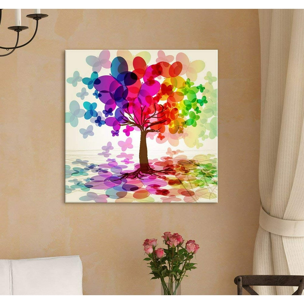 Wall26 Abstract Colorful Tree (Rainbow Abstract Butterfly) Canvas
