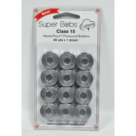 Super Bobs MasterPiece Cotton 80yd Prewound Bobbins 12ct Class 15 Graystone