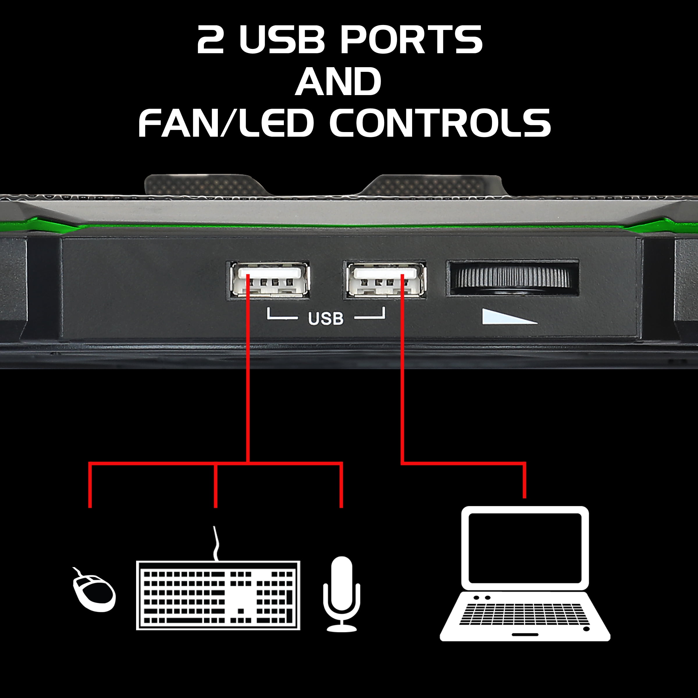 ENHANCE Cryogen 5 Gaming Laptop Cooling Pad Stand, Adjustable Height, USB Ports, 800 RPM - Green