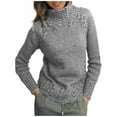 thumbnail image 2 of Sweaters for Women 2025 Hemp Pattern Turtleneck Solid Comfy Cable Knit Long Sleeve Jumper Top Womens Pullover Sweaters, 2 of 5