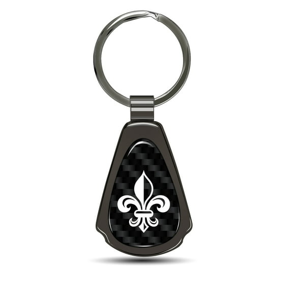 Fleur-de-Lis FDL Real Black Carbon Fiber Gunmetal Gray Teardrop Key Chain
