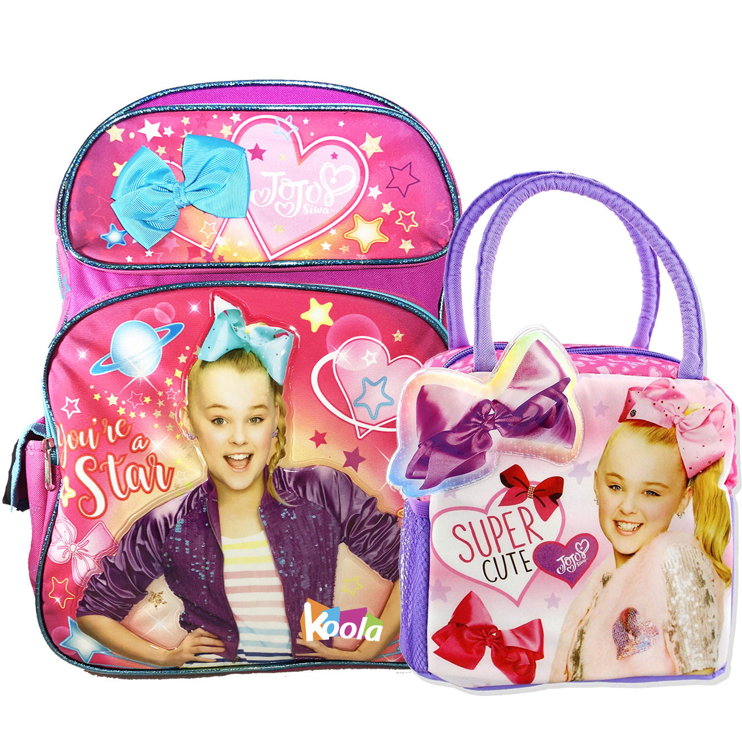 JoJo Siwa Girls Pink School Backpack Lunch box Book Bag Bow Kids Toy Gift Dream 