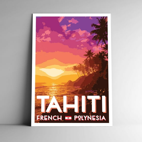 Tahiti French Polynesia Vintage Travel Poster / Postcard WPA Style Retro Art Print