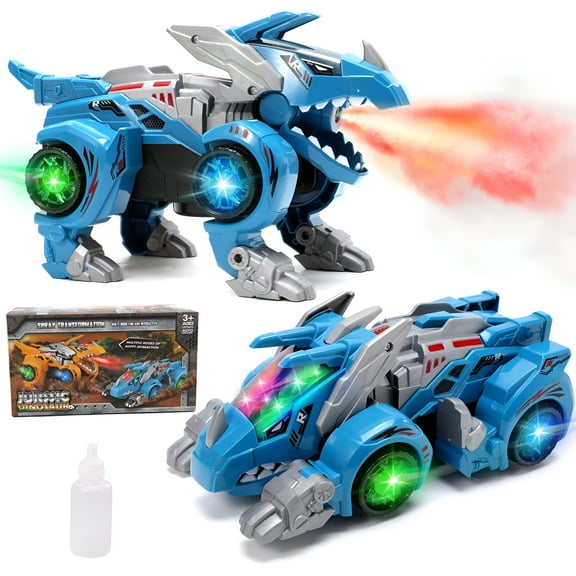 LAMIRO Electric Dinosaur Car 2 in 1 Transforming Dinosaur Car Toys with Spray,LED Light & Music,Kids Toys for 3 4 5 6 7 8 Year Old Boys Girls