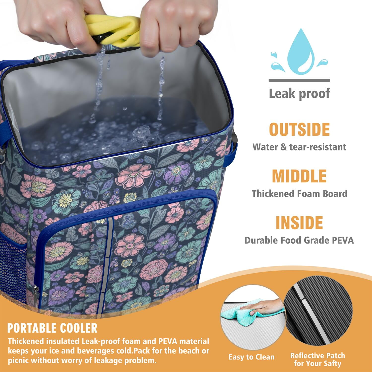 Travel Cooler Bag - Pioneer Flower Camping Beer Cooler Backpack with Bottle Opener- Waterproof Insulated Picnic Backpacks - Cooler Bag for Beach