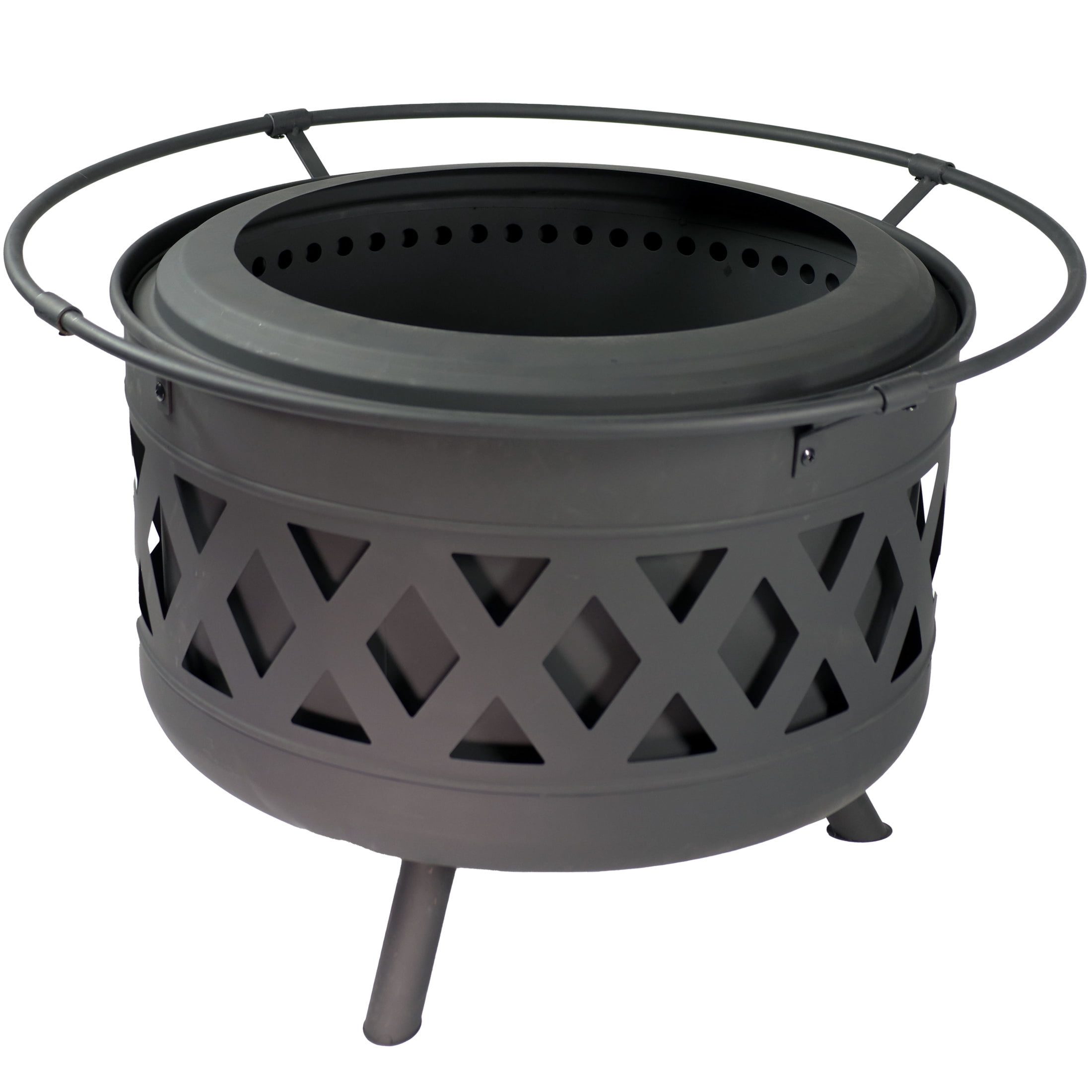 Sunnydaze 30" Round Wood-Burning Black Finish Steel Crossweave Smokeless Fire Pit
