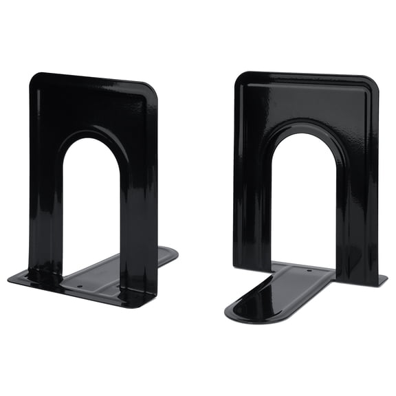 REGALWOVEN Metal Bookends, Book Ends for Shelves, Reinforced Iron Book Stopper for Heavy Books & Office, 2Pcs Bright Black 5"L x 5.8"W x 6.7"H
