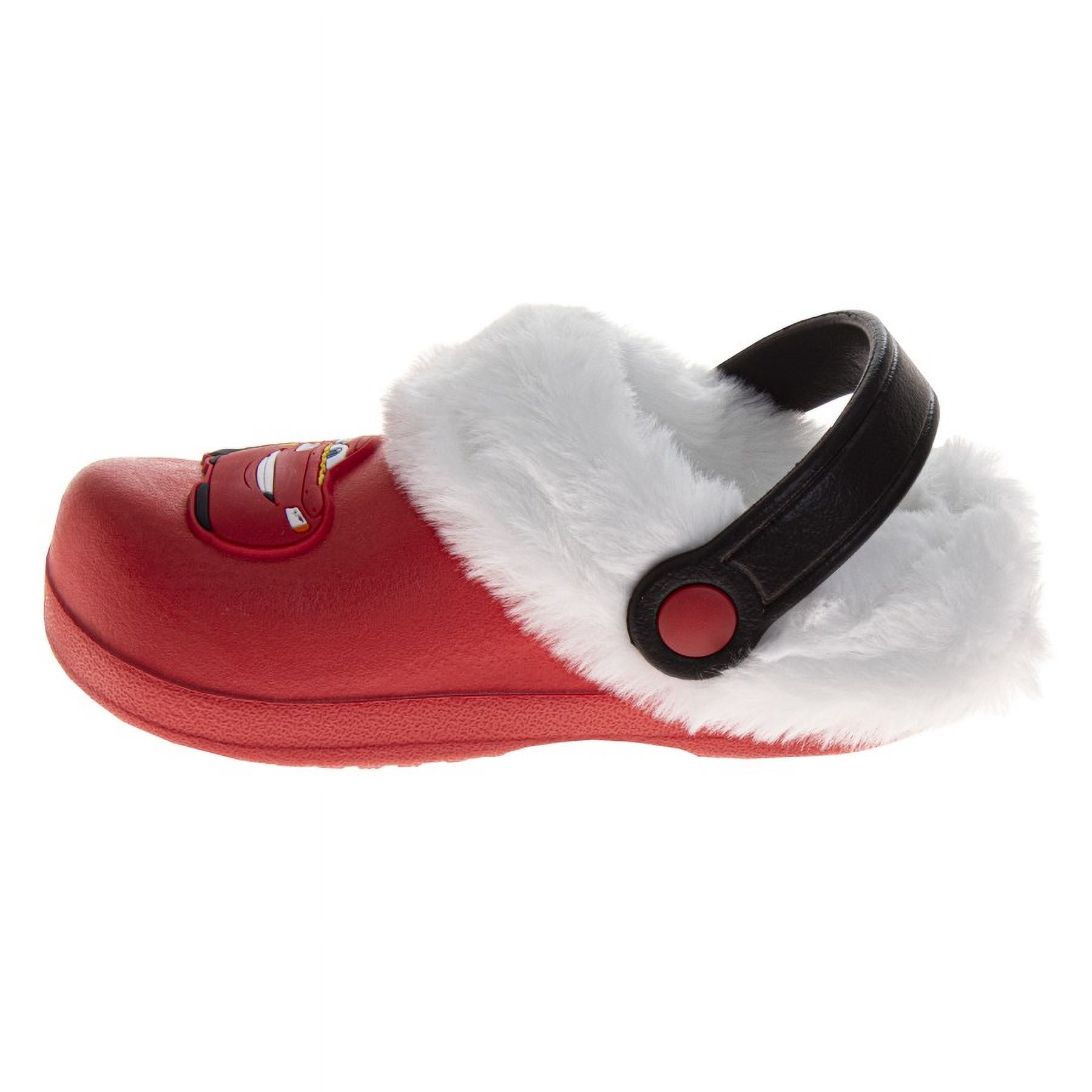 Disney Cars Lightning Mcqueen Fuzzy Fleece Lined Clogs for Boys Winter Warm Plush Garden Shoes (Toddler Little Kid), Red, Size: 11 12