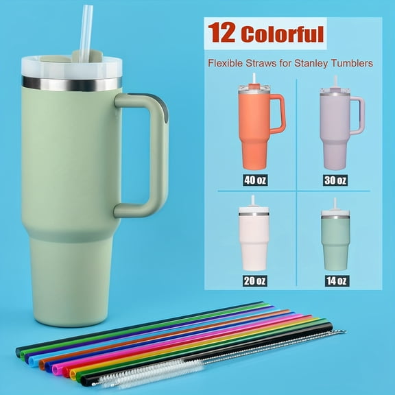 12PCS Reusable Drinking Straws Set, BPA-Free Eco-Friendly Straight & Bent Reusable Straws with Cleaning Brush, Durable Beverage Straws for Coffee, Juice, Smoothies & Daily Drinks