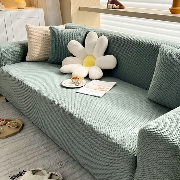 LAMIRO Stretch Knit Sofa Cover -Large Couch Cover Oversized Elastic Furniture Protector,Non-Slip Pet-Friendly Sofa Cover,85% Polyester 15% Spandex,Fits 35-118 Inch Sofas,Beige/Green/Blue