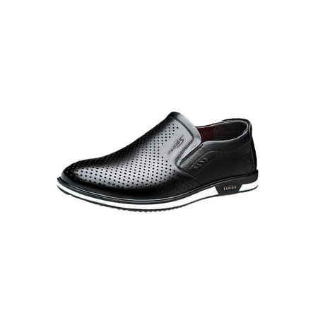 

SIMANLAN Mens Breathable Low Top Flats Formal Lightweight Loafers Business Glossy Hollow Out Leather Shoe