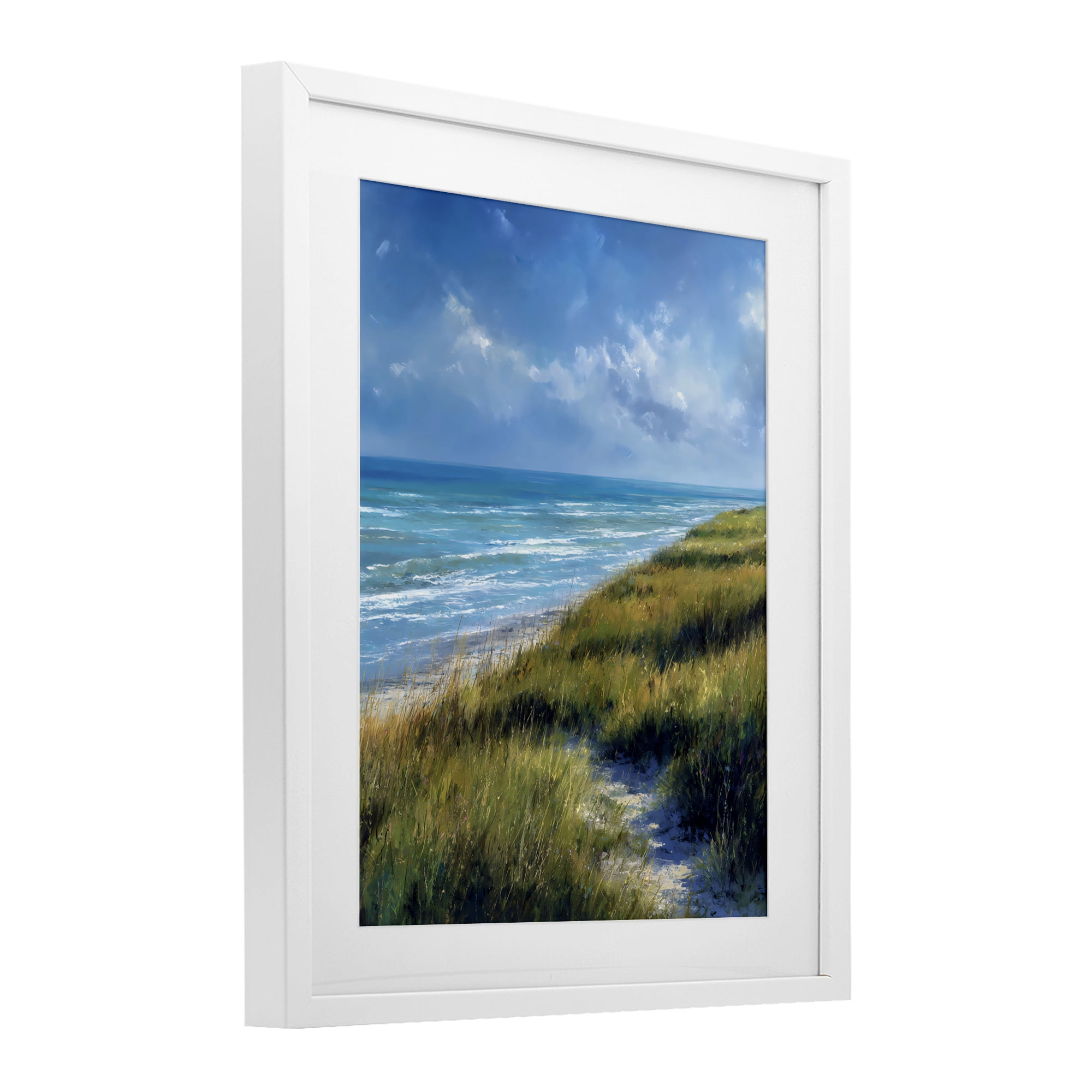 Stupell Industries Coastal Grass & Rolling Waves White Framed Print Under Glass, design by Franklyn Gregory