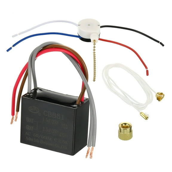 CBB61 Ceiling Fan Capacitor, 1 Set 1.5 2.5uF 250VAC 4 wires with 3 Speed Fan Switch
