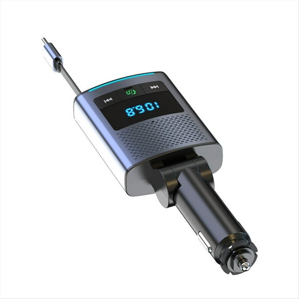 Transmisor FM Bluetooth para Coche BC99, Cargador para Teléfono Móvil, Portátil y Coche con Cable Retráctil, Carga Ultrarrápida.