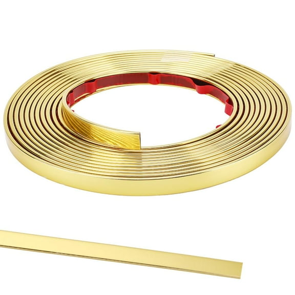 5m x 10mm Gold Molding Trim Peel and Stick Tile Edging Strip Self-Adhesive Flexible Floor Edge Decorative Trim Caulk Line for Laminate Flooring Wall Ceiling Cabinet Mirror Door Window Frame Gold