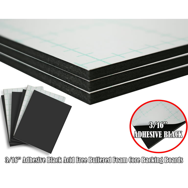 Foam Core Backing Board 3/16 Black 1 Side Self Adhesive 16x20- 5 Pack.  Many Sizes Available. Acid Free Buffered Craft Poster Board for Signs,  Presentations, School, Office and Art Projects 
