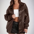 thumbnail image 2 of ATENAR Womens Jackets Leather Jacket Oversized Zip Up Open Front Oversized Coffee M, 2 of 8