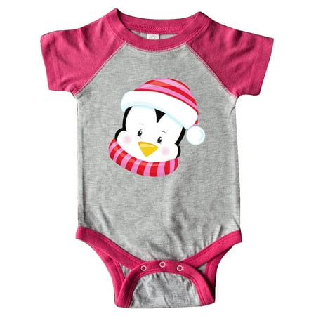 

Inktastic Cute Penguin Penguin With Pink Hat And Scarf Gift Baby Boy or Baby Girl Bodysuit