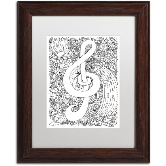 Trademark Fine Art "J-Clef Doodle" Canvas Art by KCDoodleArt White Matte, Wood Frame
