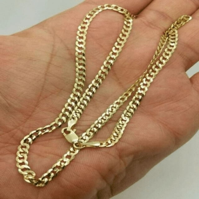 YOPTOP Solid Yellow Gold Necklace Link Chain Solid Yellow Gold Cuban Link Chain Necklace 3.50MM 16”-24”,16"