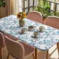thumbnail image 3 of Teal Spring Floral Table Cloths for 4 Foot Rectangle Tables, Elegant Pastoral Flowers Patio Waterproof Elastic Fitted Tablecloths, Washable Rectangular Table Cover for Camping, 3 of 8